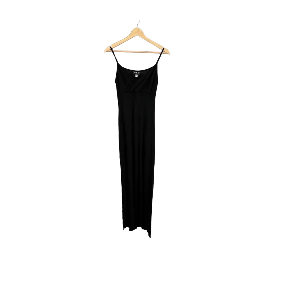 VTG Mikai Slip Dress Black Surplice Neckline Maxi Stretchy Elegant‎ Size Medium